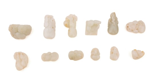 12 HETIAN JADE MINIATURE CARVINGS, HULU