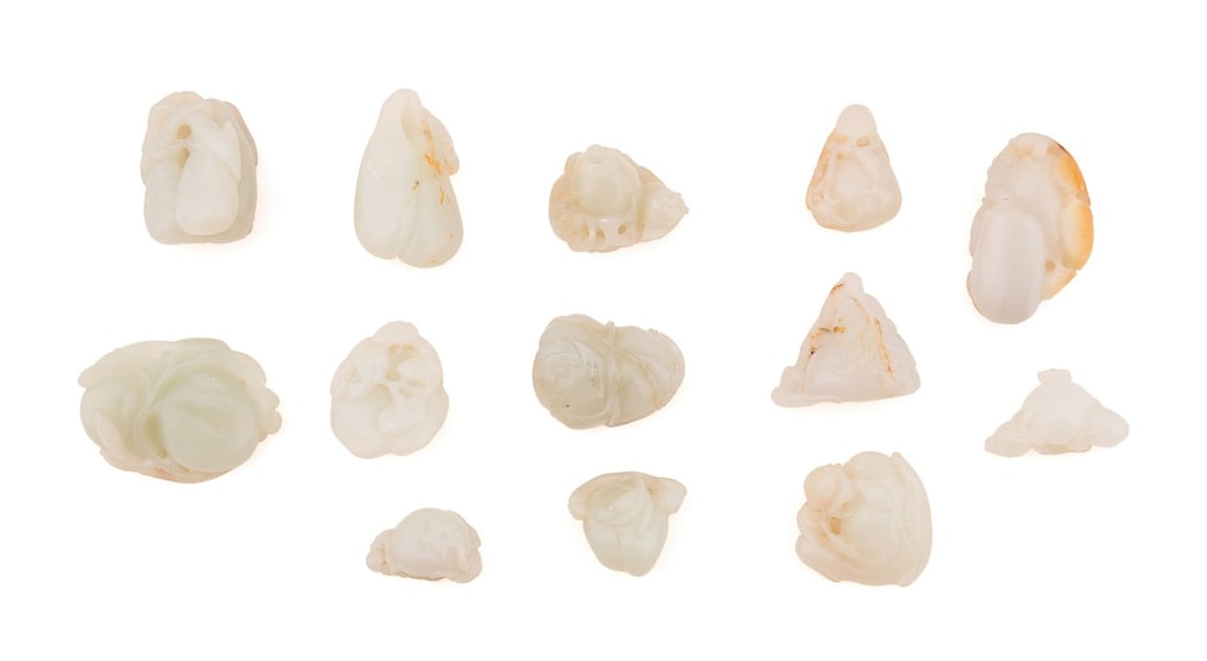 13 HETIAN JADE MINIATURE CARVINGS, FRUITS (1 of 6)
