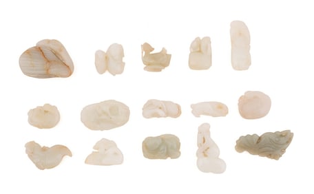 15 HETIAN JADE MINIATURE CARVINGS, ANIMALS