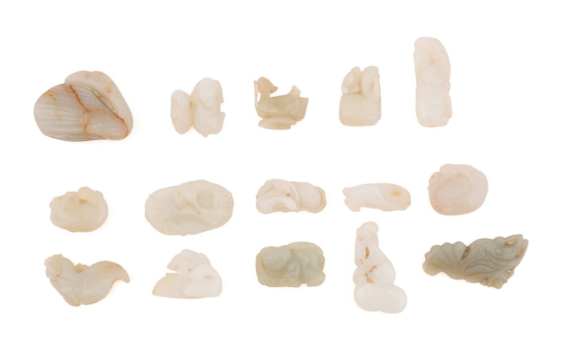 15 HETIAN JADE MINIATURE CARVINGS, ANIMALS (1 of 6)