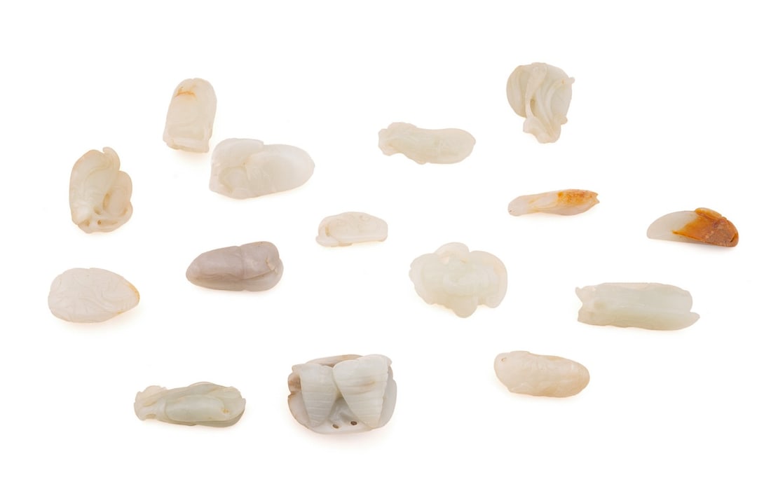 15 HETIAN JADE MINIATURE CARVINGS, BOTANICAL FORMS (1 of 5)