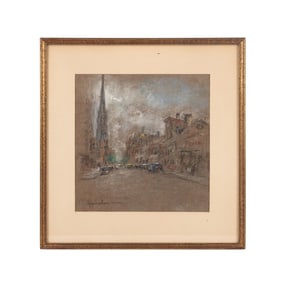 GLEN COPER HENSHAW, STREET SCENE, PASTEL ON PAPER