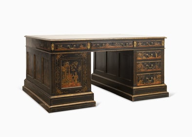 ENGLISH CHINOISERIE LEATHER TOP PARTNER'S DESK