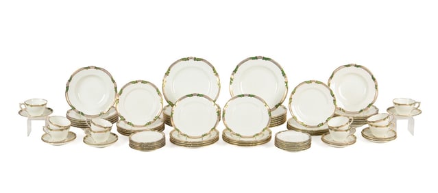 81PC COALPORT GREEN & GOLD CHINA SERVICE, NO. 6486