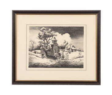 THOMAS HART BENTON, 'SUNDAY MORNING' LITHO, 1939: Thomas Hart Benton (American (Missouri), 1889-1975). "Sunday Morning" - 1939, lithograph on paper, edition of 250, pencil signed to LR. Published by Associated American Artists. Framed. Provenance: Pr