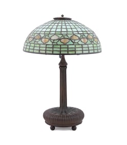 TIFFANY STUDIOS ACORN LEADED GLASS TABLE LAMP