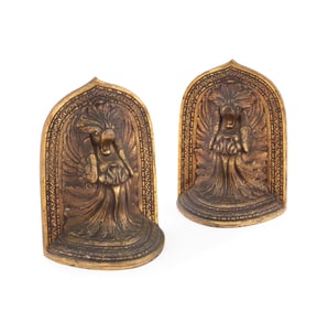 PAIR TIFFANY STUDIOS 'SPANISH' BRONZE BOOKENDS