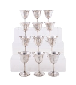 M. FRED HIRSCH & CO., SET OF 12 STERLING GOBLETS