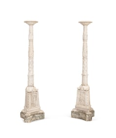 PAIR OF NEOCLASSICAL WHITE MARBLE TORCHIERES