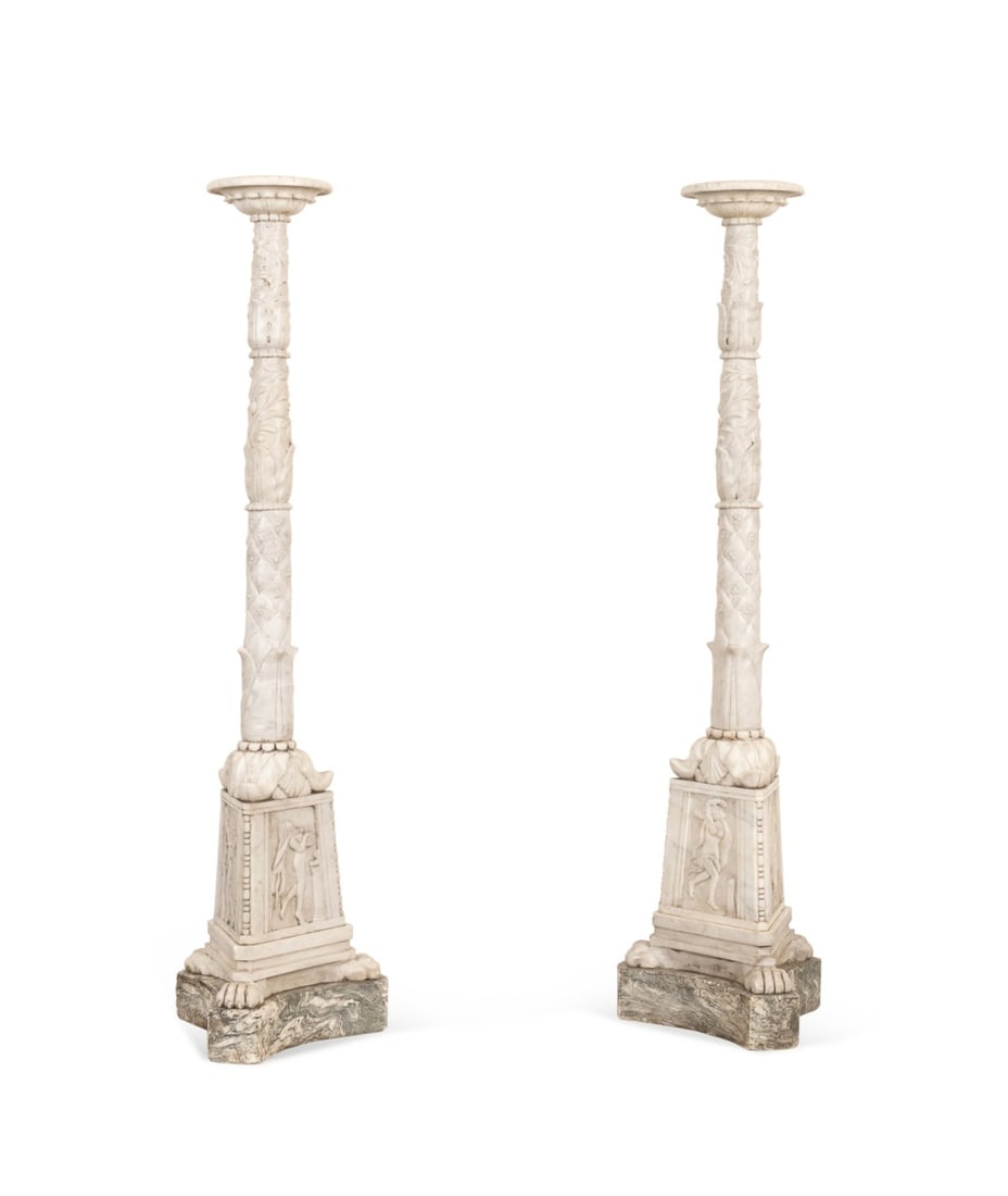 PAIR OF NEOCLASSICAL WHITE MARBLE TORCHIERES (1 of 6)