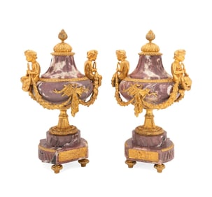 PAIR 19TH C. LOUIS XVI BRONZE & MARBLE CASSOLETTES
