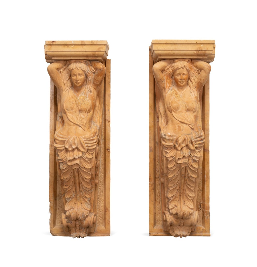 PAIR OF PINK MARBLE CARYATID-FORM CORBELS (1 of 7)