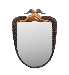 ERTE, 'NARCISSISM' BRONZE MIRROR, 60/250: Romain de Tirtoff Erte (Russian / French 1892-1990). "Narcissism" - 1985, cold painted bronze, signed to lower edge of crest, numbered 60 of 250, dated, and with RK Parker foundry stamp to lower edge