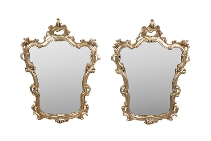 PAIR OF ITALIAN ROCOCO STYLE SILVER LEAF MIRRORS