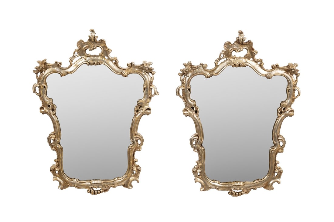 PAIR OF ITALIAN ROCOCO STYLE SILVER LEAF MIRRORS (1 of 4)