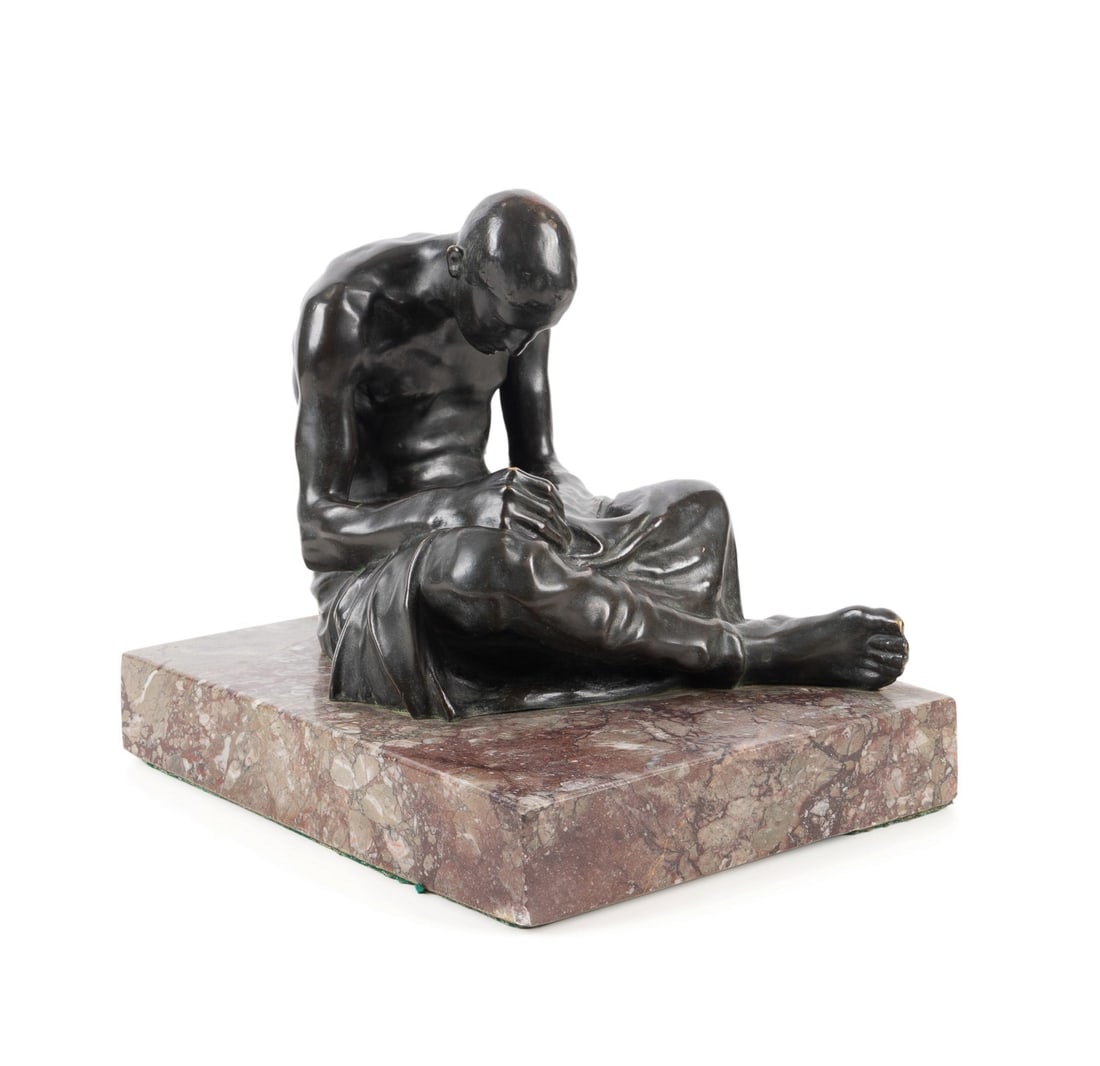 JULIUS OBST, SEATED MALE FIGURE, BRONZE ON MARBLE (1 of 7)