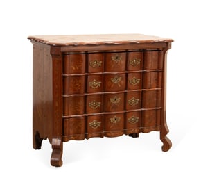 19TH C. DUTCH ROCOCO MARQUETRY CHEST OF DRAWERS
