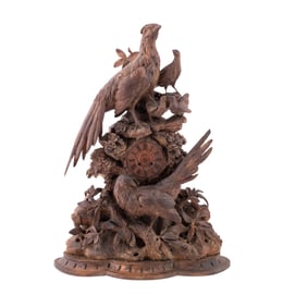 LARGE BLACK FOREST CARVED FLORA AND FAUNA CLOCK