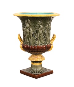 SARREGUEMINES LARGE MAJOLICA CAMPAGNA-FORM URN