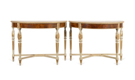 FRENCH LOUIS XVI STYLE DEMILUNE CONSOLE TABLES