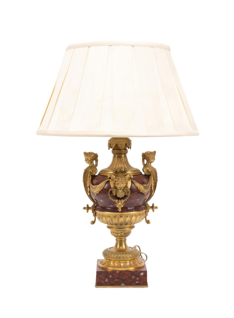 19TH C. FRENCH BRONZE & ROUGE GRIOTTE MARBLE LAMP (1 of 7)