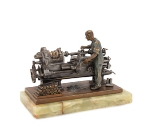 CARL KAUBA, MACHINE WORKER SMALL BRONZE ON ONYX