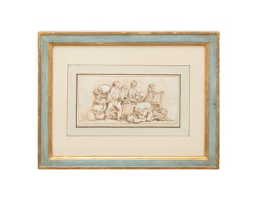 OLD MASTER GENRE SCENE DRAWING ON PAPER