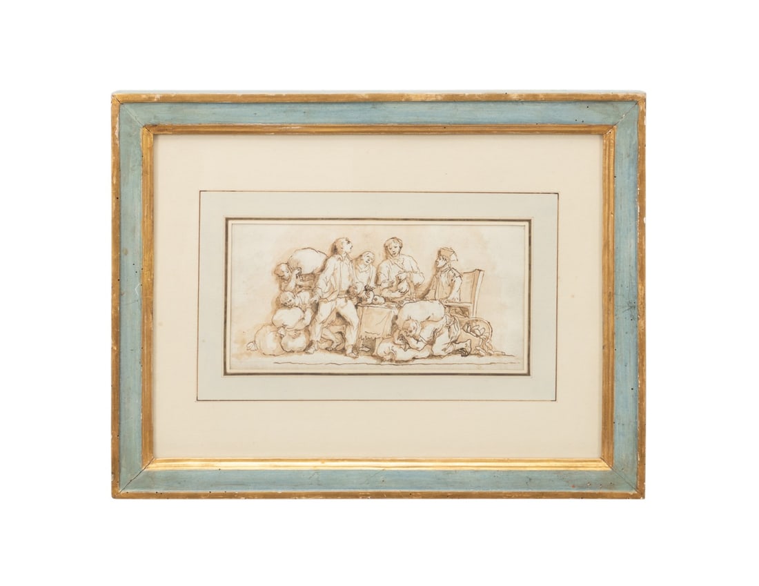OLD MASTER GENRE SCENE DRAWING ON PAPER (1 of 4)