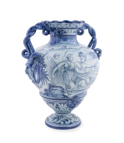 MANIFATTURA CANTAGALLI MAJOLICA BLUE & WHITE URN