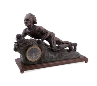 R. VARNIER NATIVE AMERICAN BRONZE MANTEL CLOCK