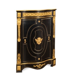 NAPOLEON III STYLE EBONIZED CORNER CABINET