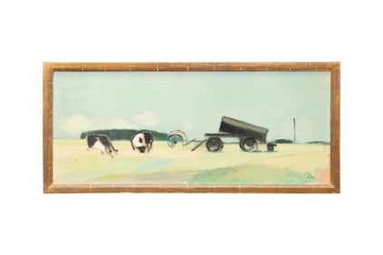 GUSTAVE ARNE, 1950S MODERN PASTORAL SCENE, O/C