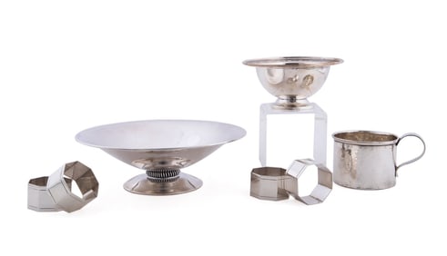 7PCS STERLING SILVER TABLEWARE, ART DECOR STYLE