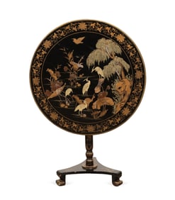19TH C. EXPORT TILT-TOP BLACK LACQUER TEA TABLE