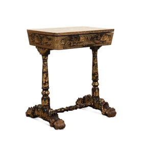 19TH C. CHINESE EXPORT LACQUER & GILT SEWING TABLE