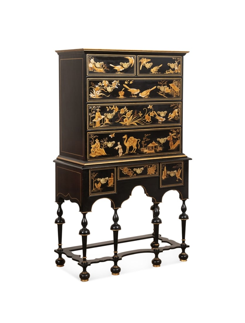 BAKER WILLIAM & MARY STYLE CHINSOISERIE HIGHBOY (1 of 6)
