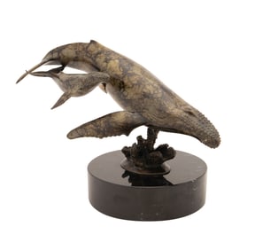 RANDY PUCKETT, 'HUMPBACK COW & CALF' 1984 BRONZE