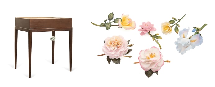GORDON RUSSELL FOR BOEHM CURIO TABLE & SIX FLOWERS