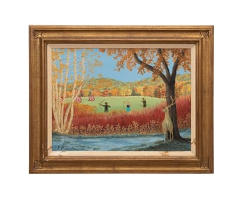 GLORIA STUART, FIGURAL FALL LANDSCAPE OIL
