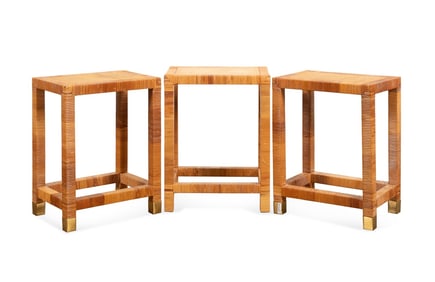 BIELECKY BROS., 3 CANE & RATTAN OCCASIONAL TABLES