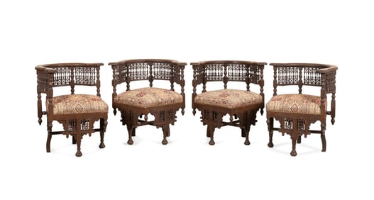 SET OF FOUR SYRIAN MOP INLAID CORNER CHAIRS