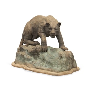 LEOPARD ON ROCK GARDEN SCULPTURE, G. GARDET STYLE