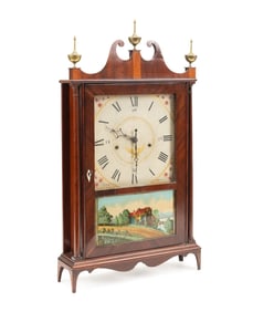 SETH THOMAS PILLAR AND SCROLL MAHOGANY SHELF CLOCK