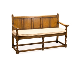 JACOBEAN STYLE OAK PANEL BACK SETTLE OR BENCH