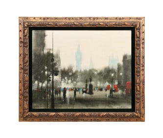 BILL STILSON 'TRAFALGAR SQUARE' STREET SCENE OIL