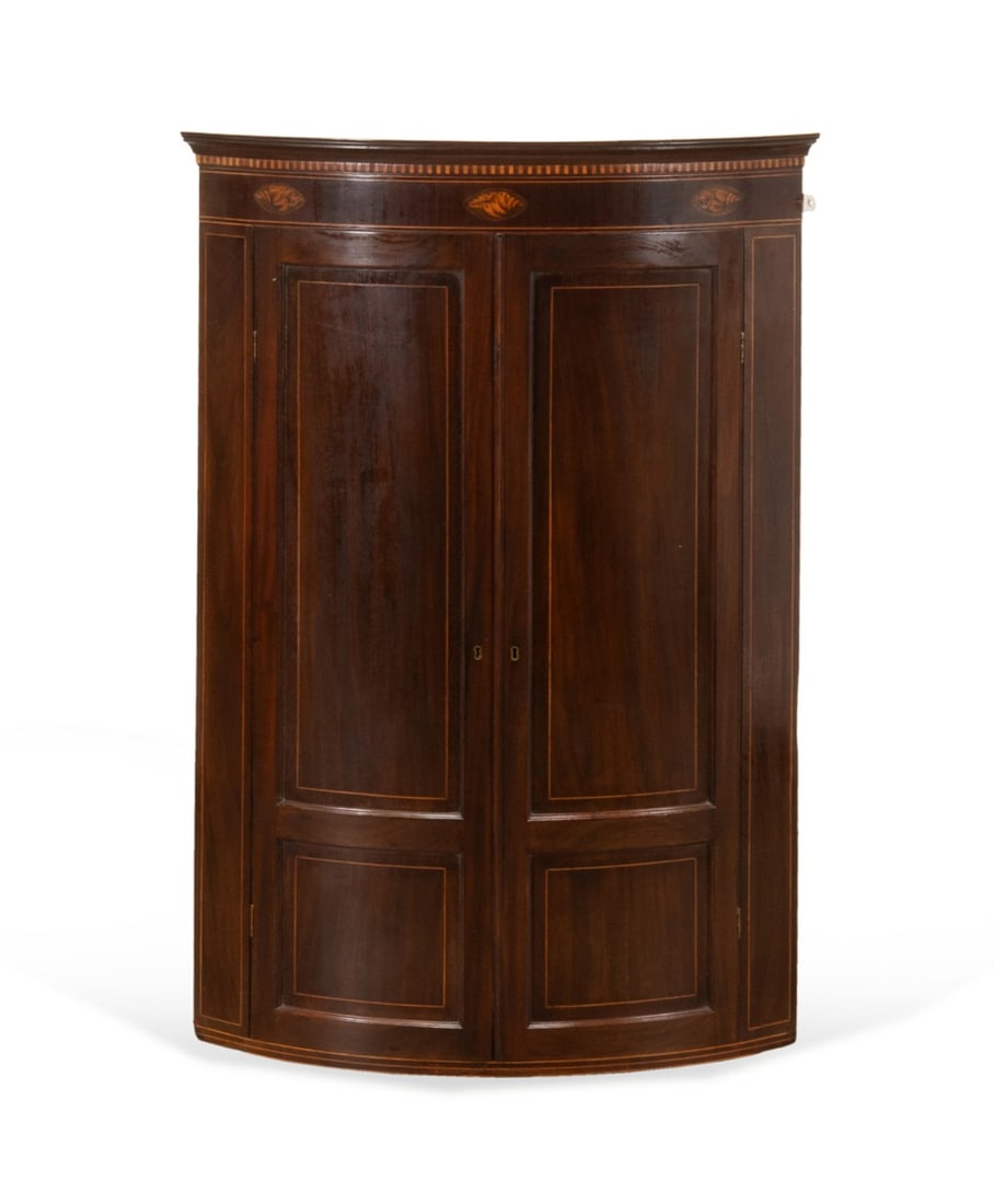 MAHOGANY BOWFRONT HANGING CORNER CUPBOARD (1 of 4)