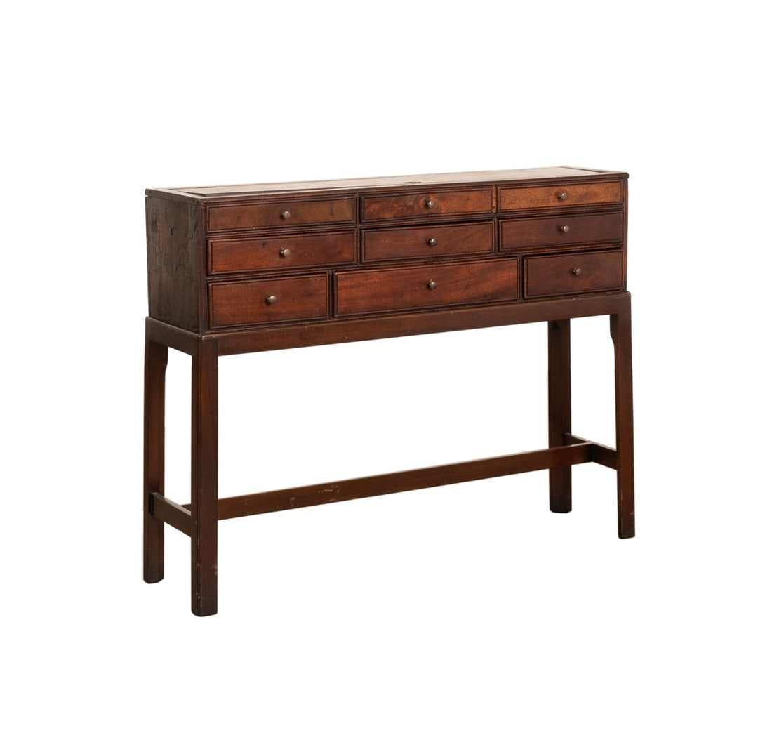 19TH C. CAMPAIGN COLLECTORS CABINET ON STAND (1 of 7)