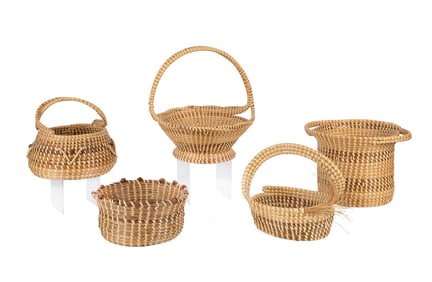 FIVE SOUTH CAROLINA SWEETGRASS BASKETS