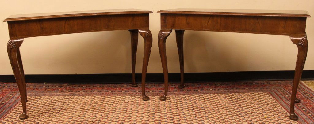 Pair of Circassion Walnut Console Tables w/ shell carve: Pair of Circassion Walnut Console Tables w/ shell carved knees ( circa 18th c. )