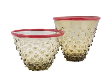 VENINI, 2 'BUGNE' TEXTURE GLASS VASES, 2016